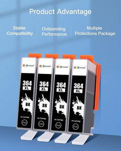 Splendid Box Set Inklusive: 4 x 364XL Schwarz für HP 364 Unser 364XL Multipack Schwarz Druckerpatronen liefert qualitativ hochwertigen Druck und gibt Ihnen lebendige und natürliche Drucke